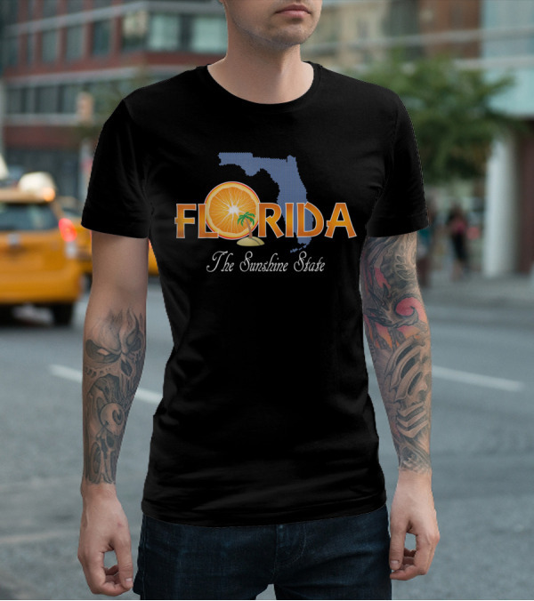 Florida The Sunshine State Orange And Palm Map T-Shirt