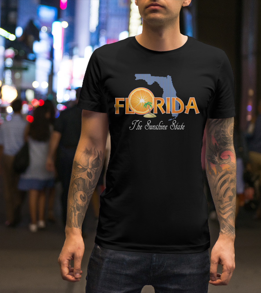 Florida The Sunshine State Orange And Palm Map T-Shirt