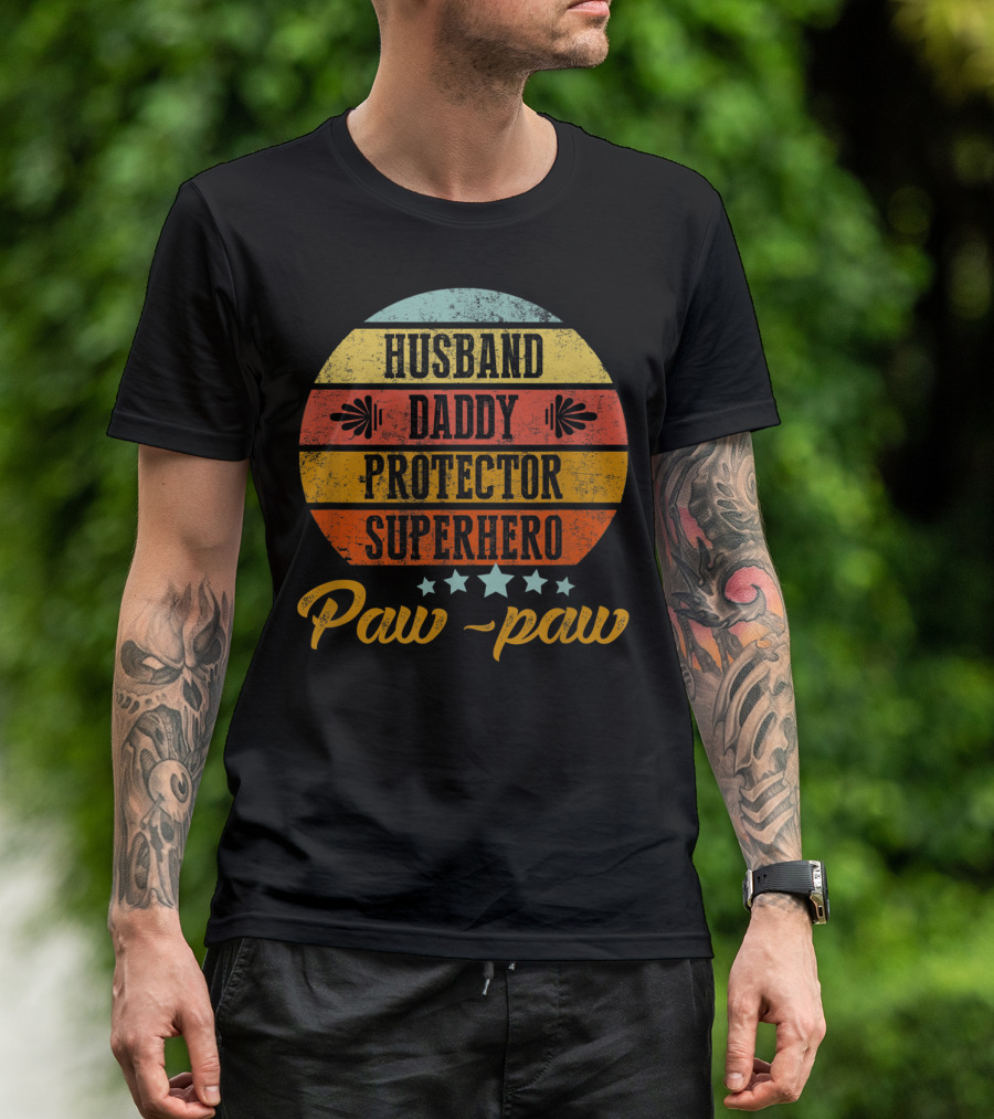 Husband Daddy Protector Superhero Paw-Paw T-Shirt