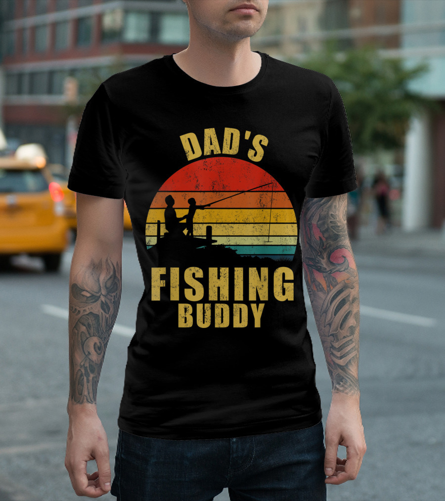 Dad's Fishing Buddy Sunset Retro T-Shirt