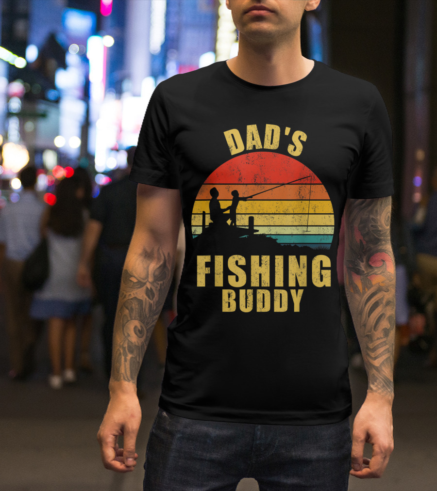 Dad's Fishing Buddy Sunset Retro T-Shirt