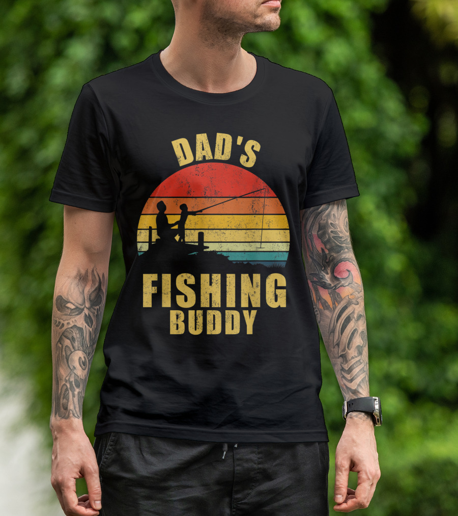 Dad's Fishing Buddy Sunset Retro T-Shirt