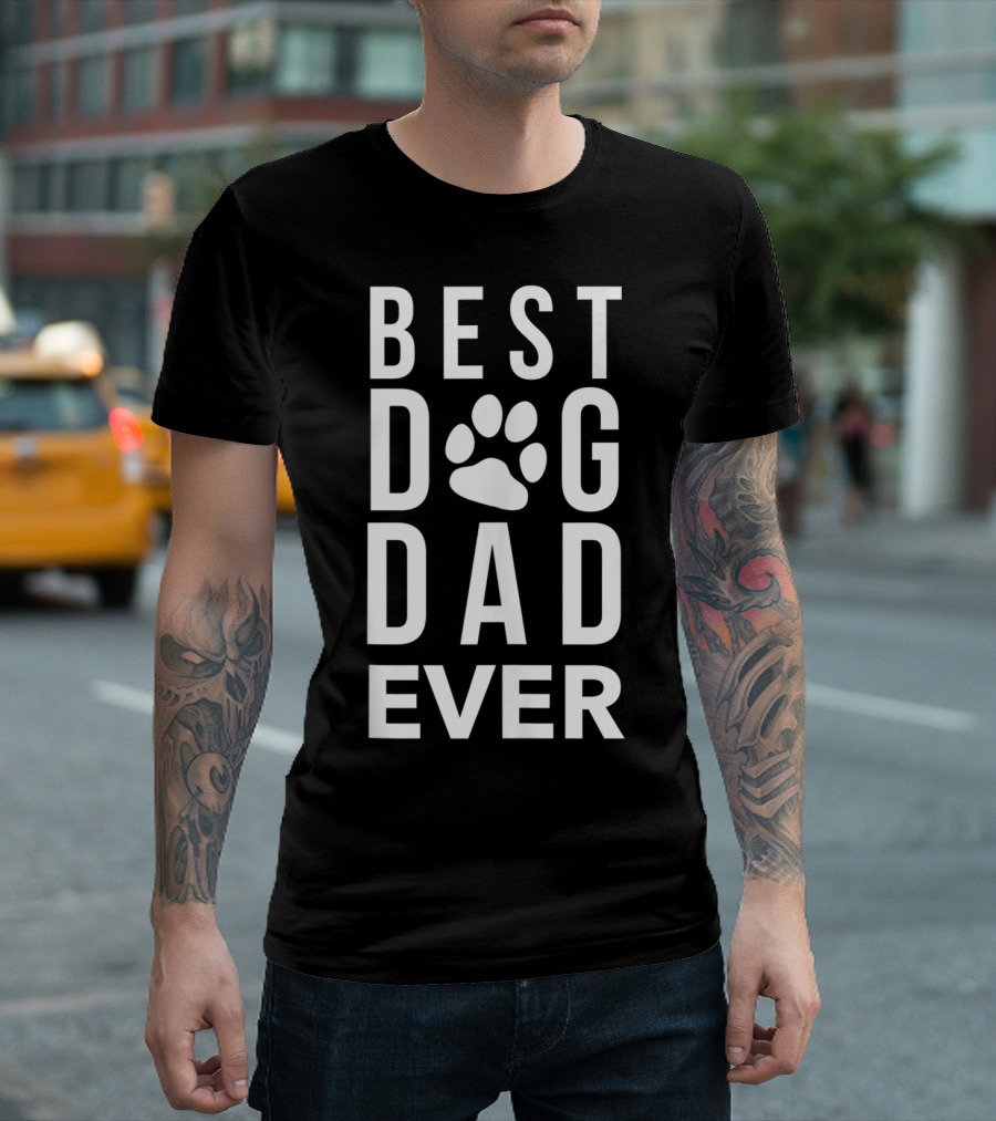 Best Dog Dad Ever Paw Print Funny Dog T-Shirt