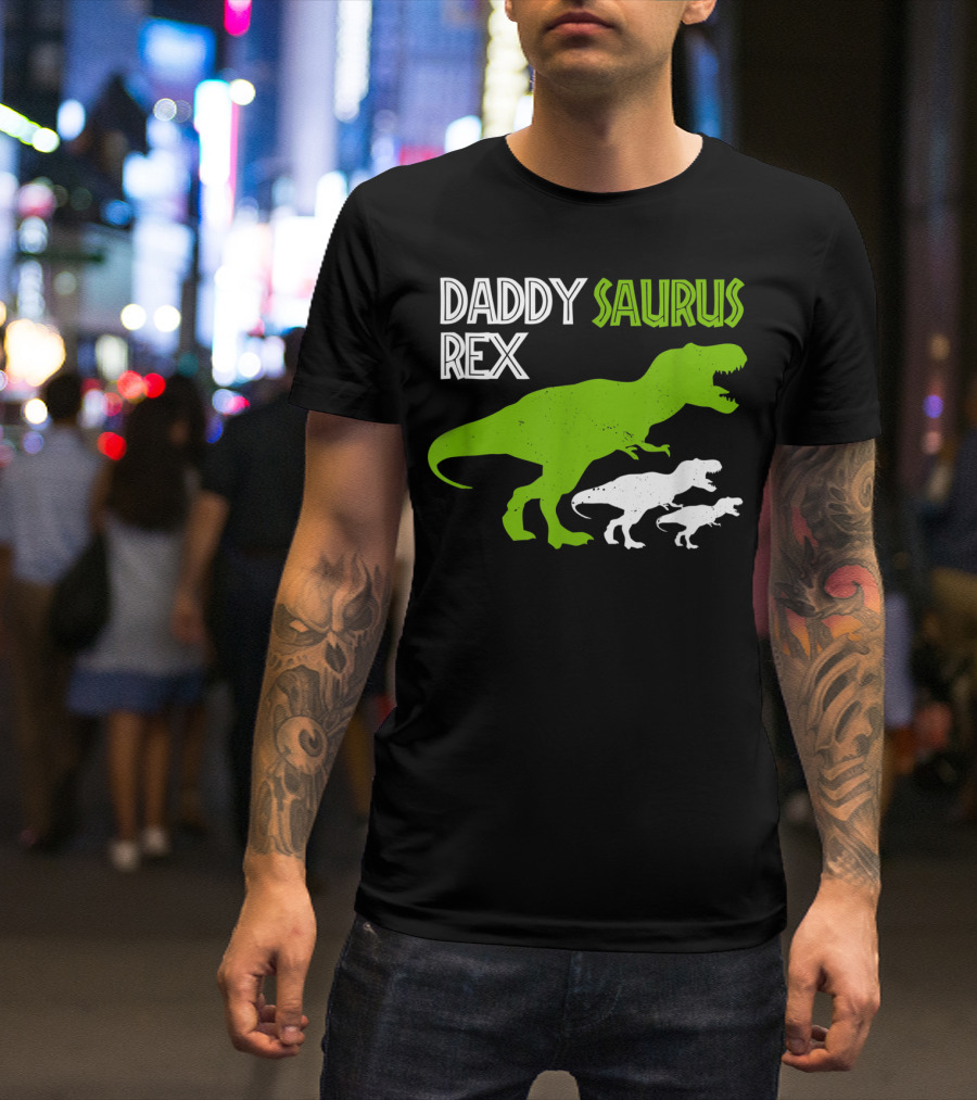 Funny Father's Day Daddysaurus Rex Dinosaur Dad And Kids T-Rex T-Shirt