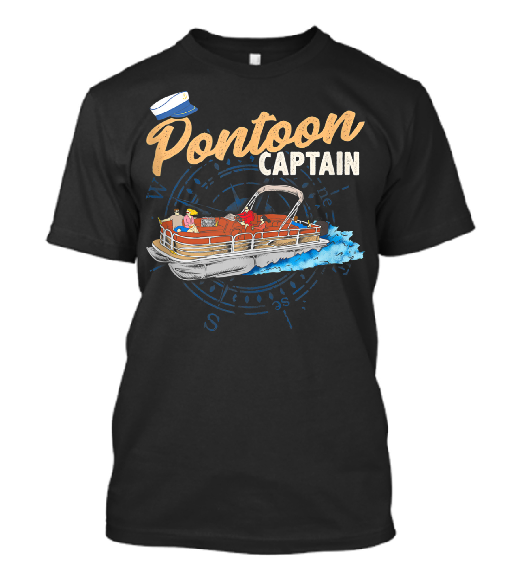 Pontoon Captain Funny Boating With Compass And Hat T-Shirt