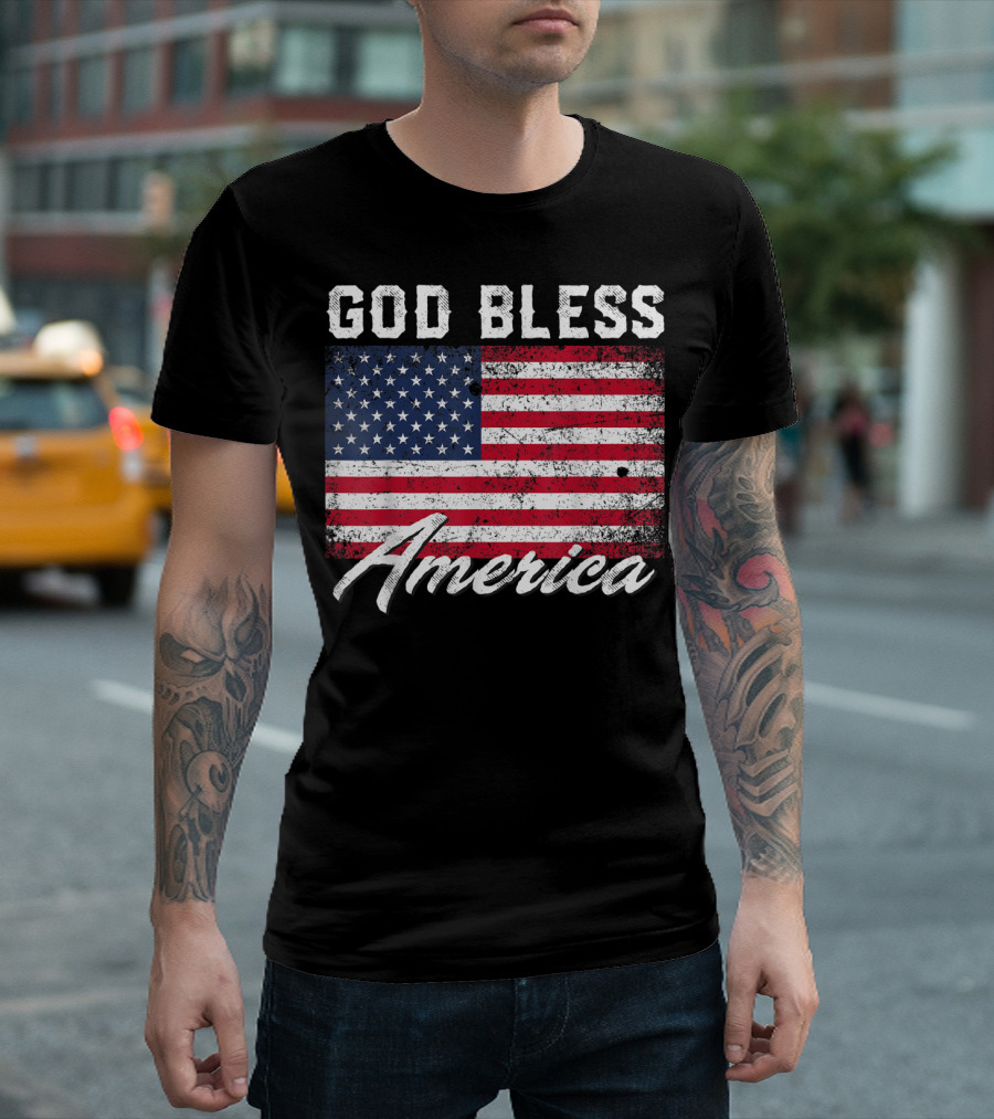 God Bless America USA Flag 4th Of July Patriotic T-Shirt