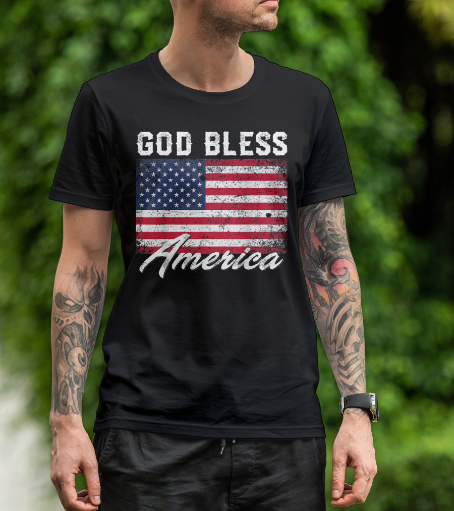 God Bless America USA Flag 4th Of July Patriotic T-Shirt
