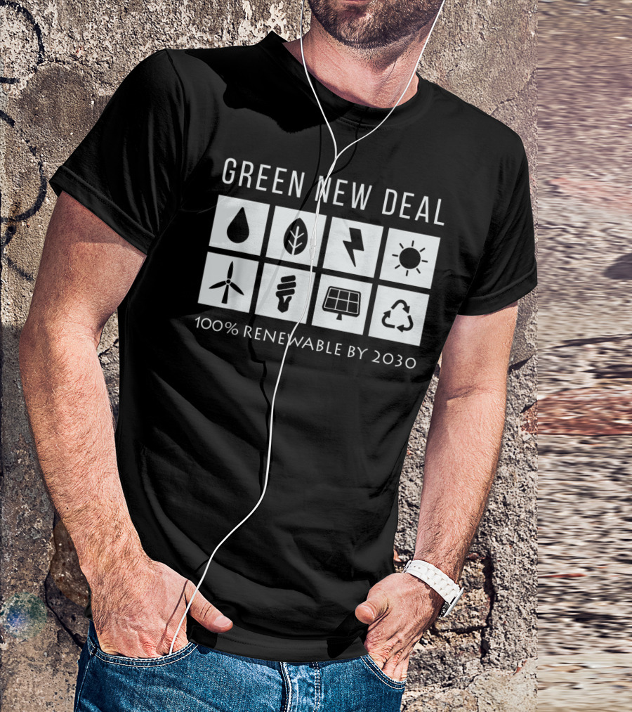 Green New Deal 100% Renewable By 2030 Climate Change Activism Icons T-Shirt