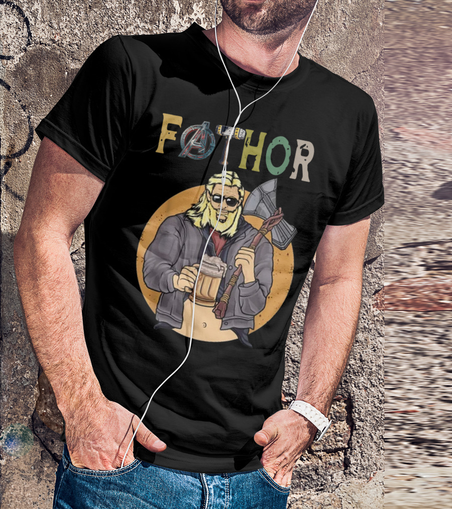 Fathor Avenger Beer Drinking Dad With Axe And Hammer T-Shirt