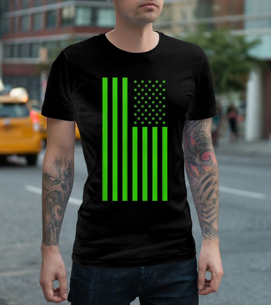 Green Banner USA Neon American Flag T-Shirt