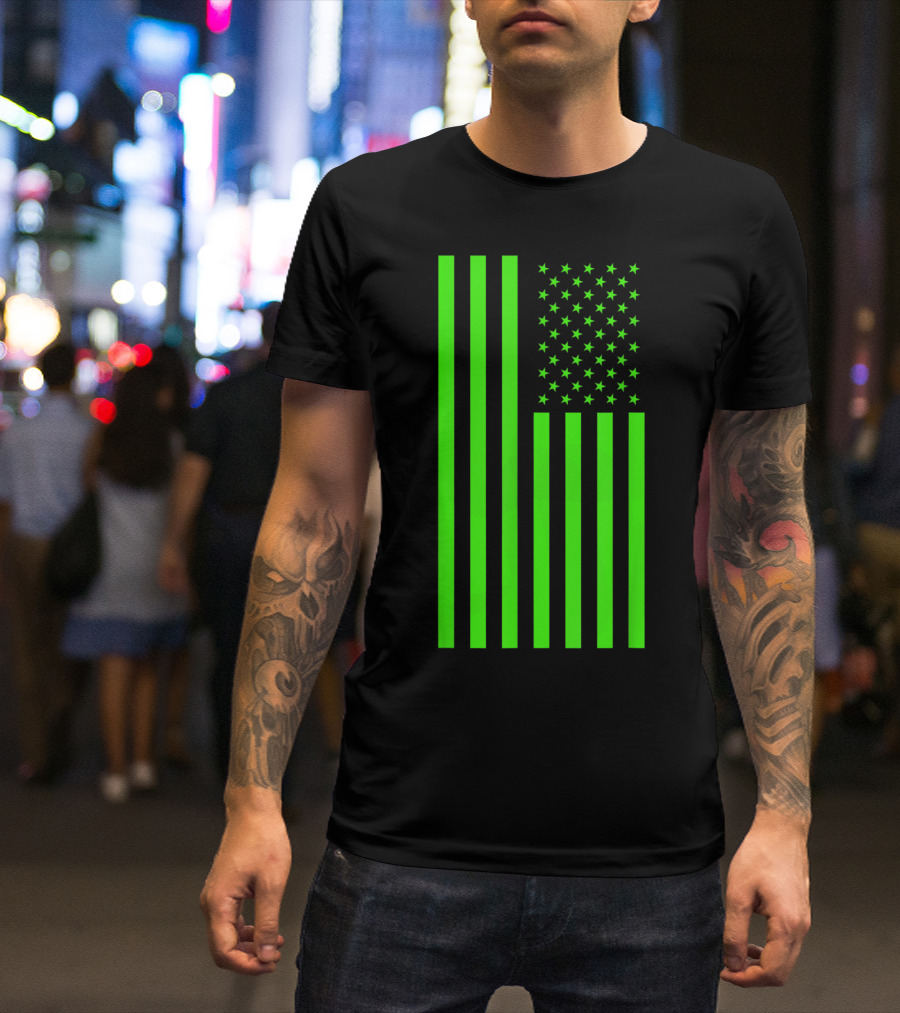 Green Banner USA Neon American Flag T-Shirt