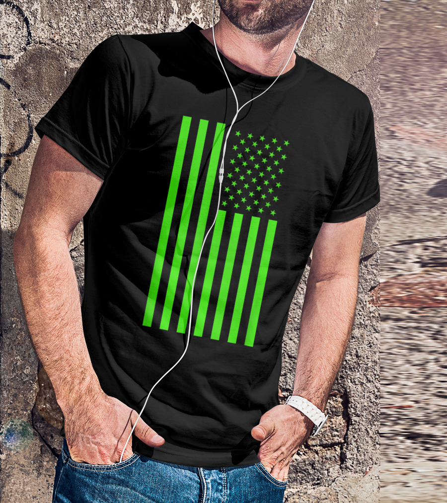 Green Banner USA Neon American Flag T-Shirt