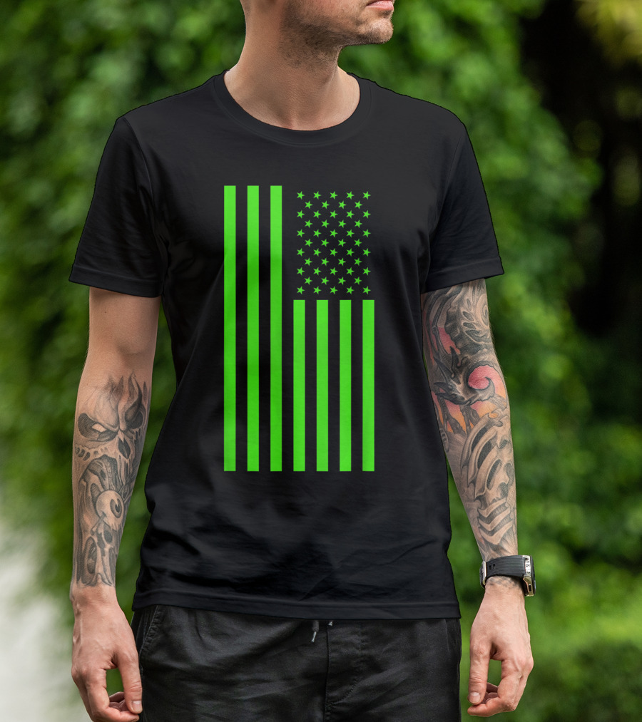 Green Banner USA Neon American Flag T-Shirt
