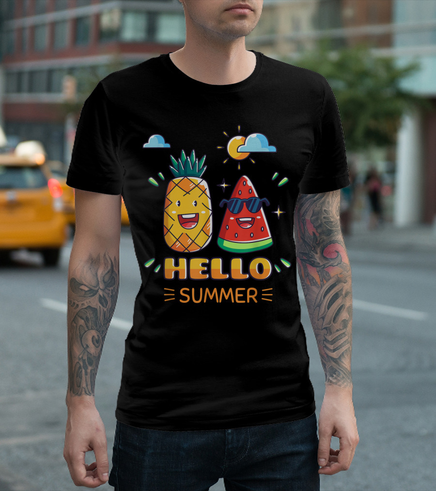 Hello Summer Pineapple Watermelon Fun Vibes T-Shirt