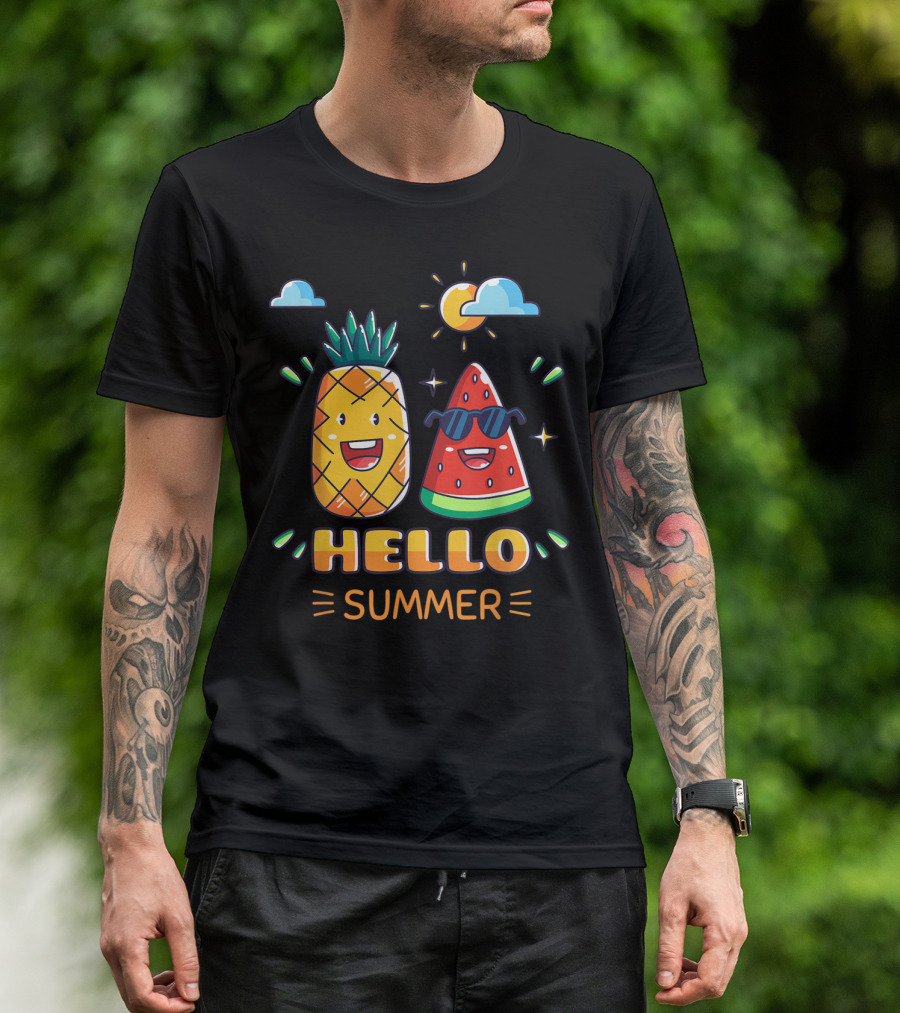 Hello Summer Pineapple Watermelon Fun Vibes T-Shirt