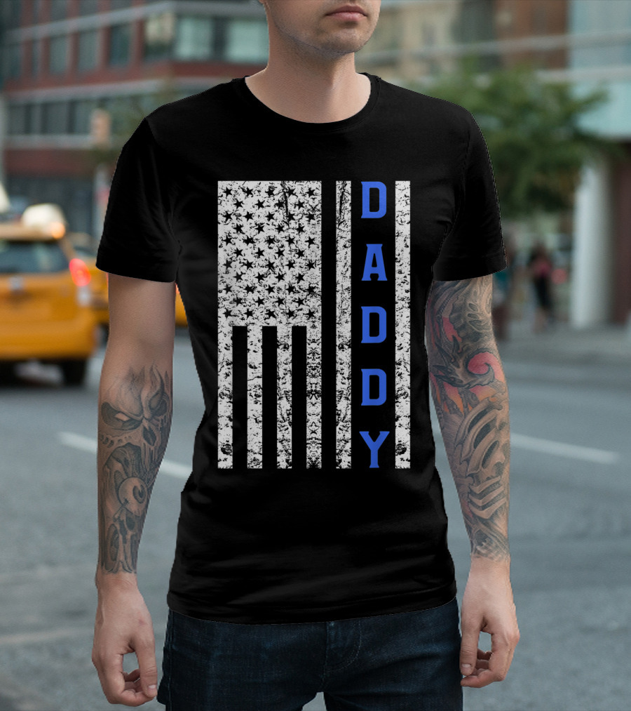 American Flag Thin Blue Line Daddy Cop Dad T-Shirt