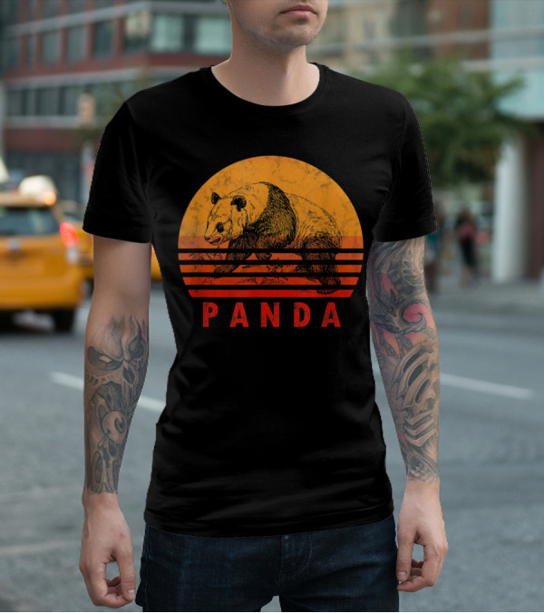 Vintage Panda Bear Sunset Illustration Panda Lover T-Shirt