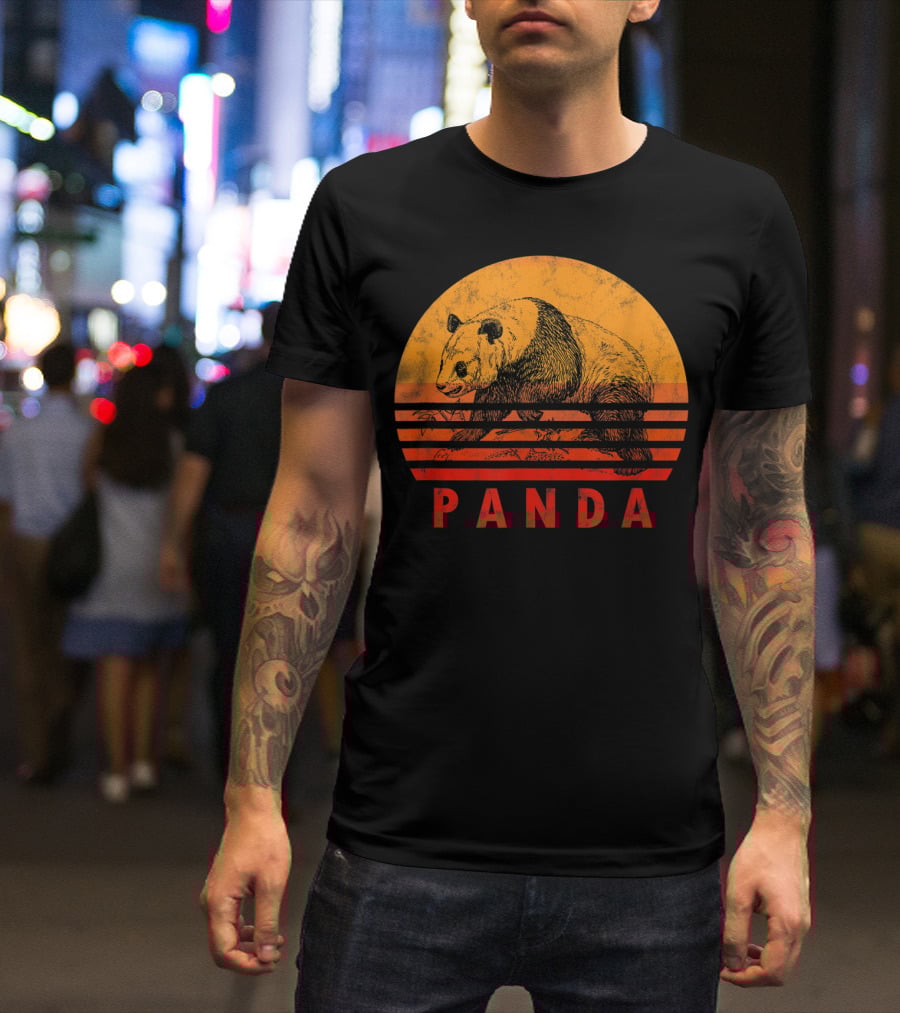 Vintage Panda Bear Sunset Illustration Panda Lover T-Shirt