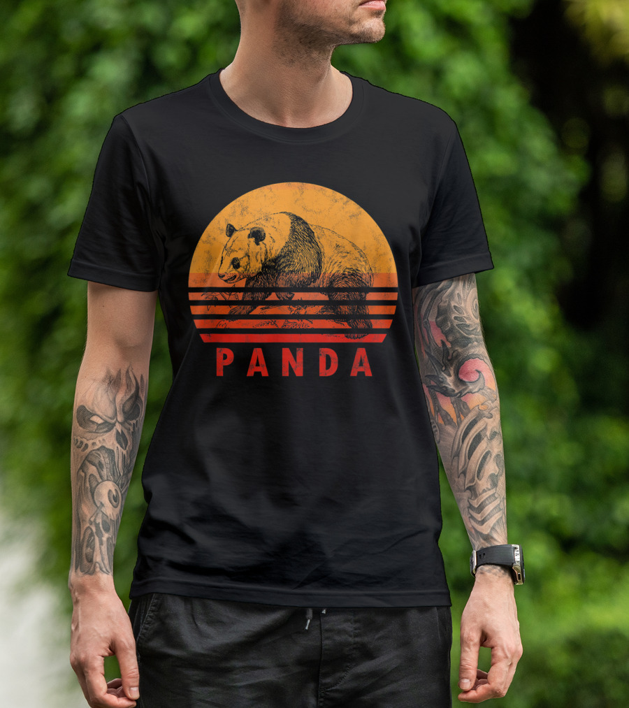 Vintage Panda Bear Sunset Illustration Panda Lover T-Shirt