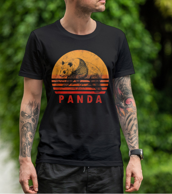 Vintage Panda Bear Sunset Illustration Panda Lover T-Shirt