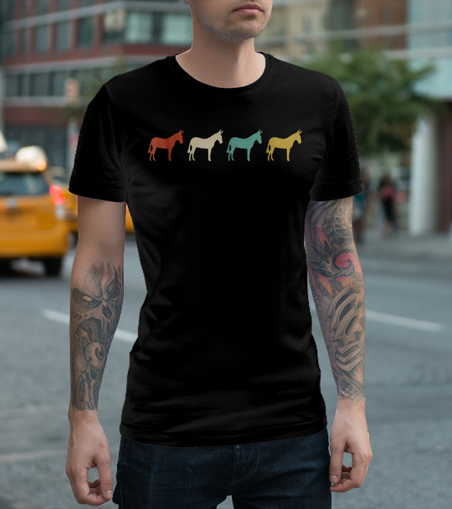 Vintage Donkey Mule Animal Silhouette Colorful Quartet T-Shirt