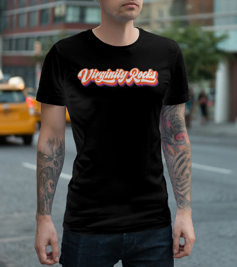 Virginity Rocks Bold Retro 70s Script T-Shirt