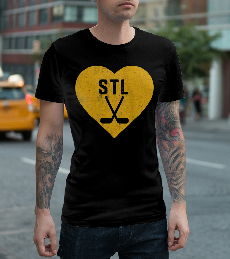 STL Heart with Hockey Sticks St Louis Hockey T-Shirt
