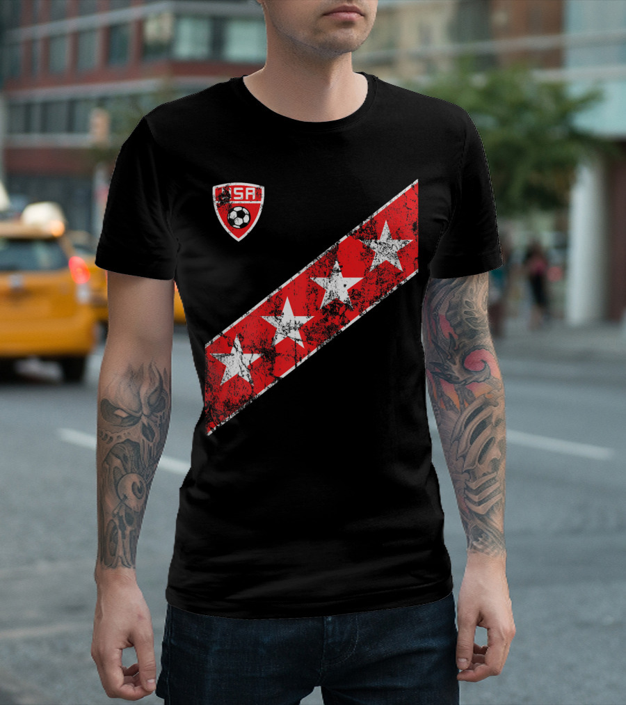 USA Soccer Stars Emblem With Red And White Stripes T-Shirt