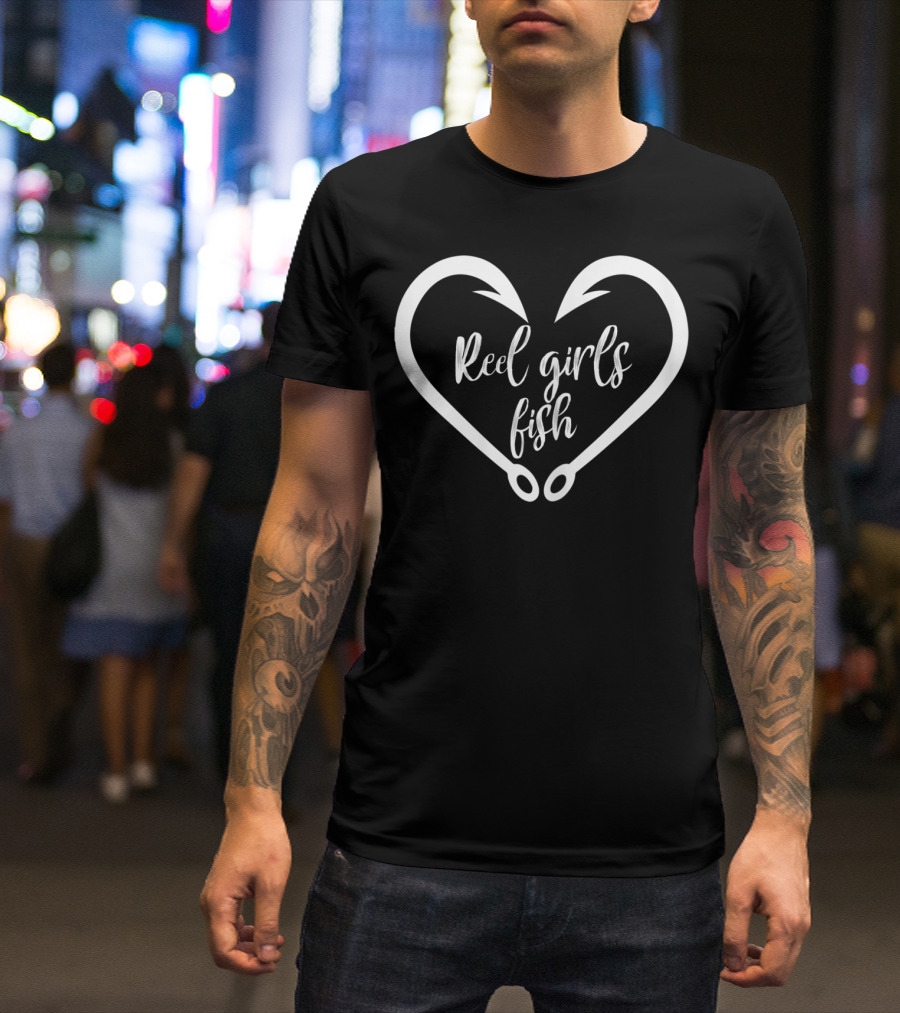 Reel Girls Fish Heart Fishing Lovers T-Shirt