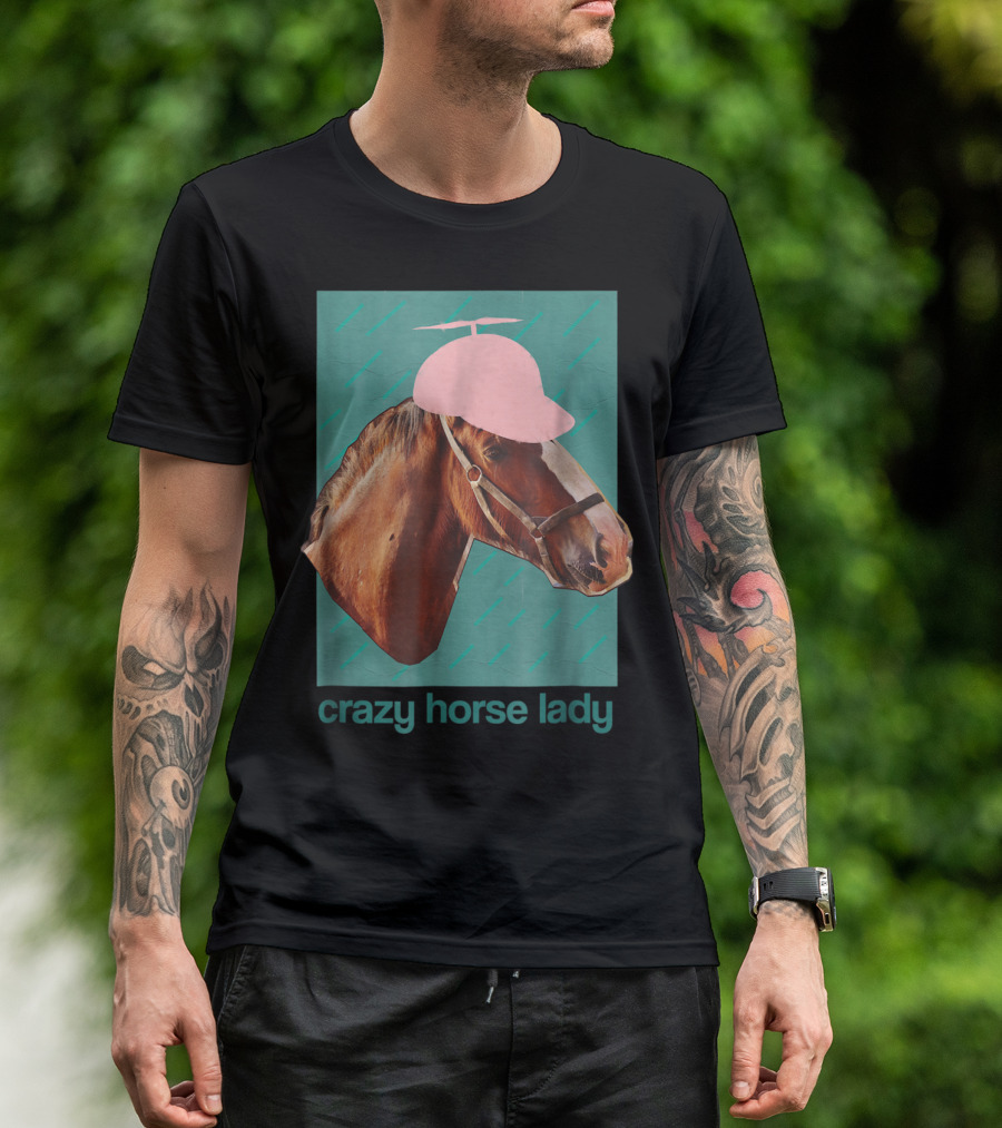 Crazy Horse Lady With Funny Pink Propeller Hat T-Shirt
