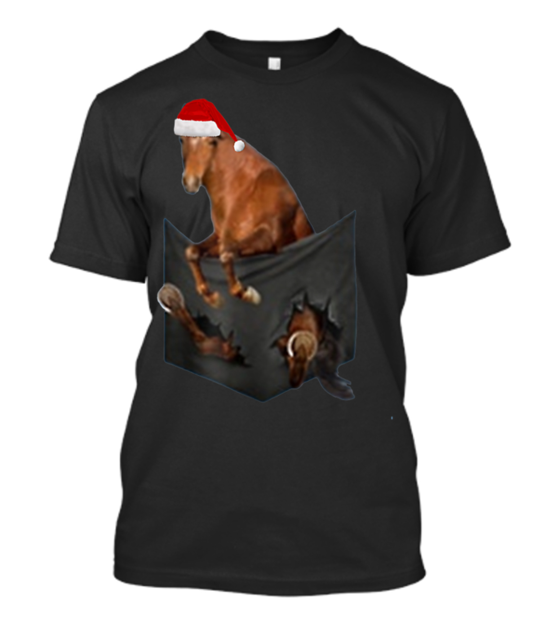Santa Hat Criollo Horse Bursting From Pocket T-Shirt