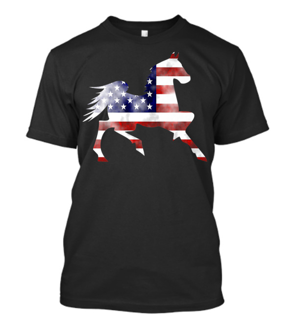 American Flag Horse Silhouette Riding T-Shirt