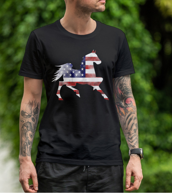 American Flag Horse Silhouette Riding T-Shirt