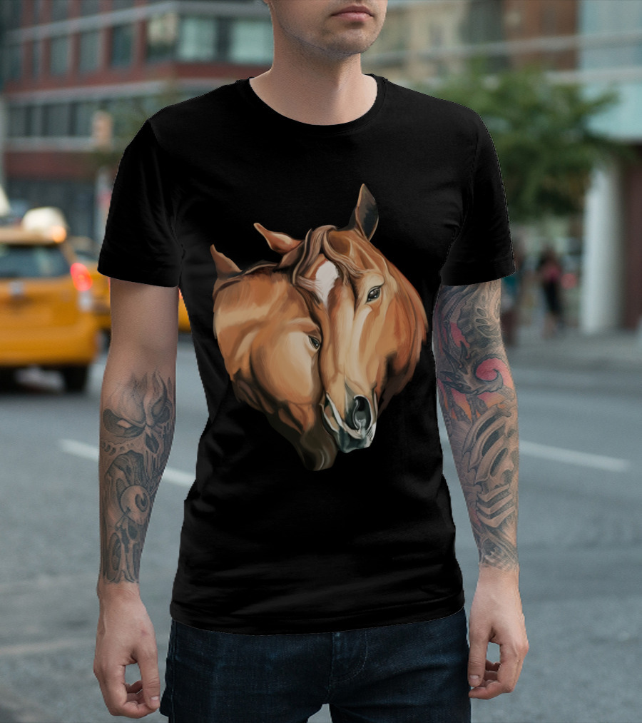 Cute Brown Horses Love Horse Affection T-Shirt
