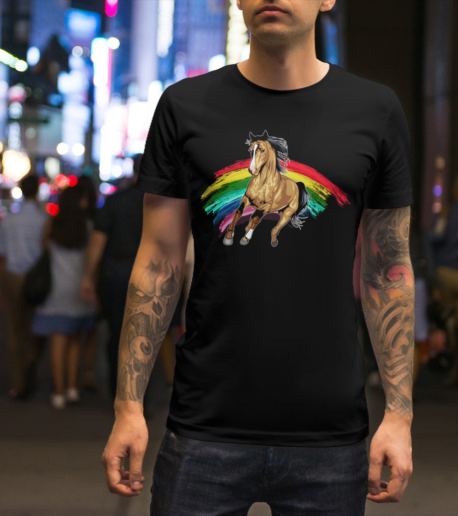 Cute Horse With Vibrant Rainbow For Horse Lovers T-Shirt