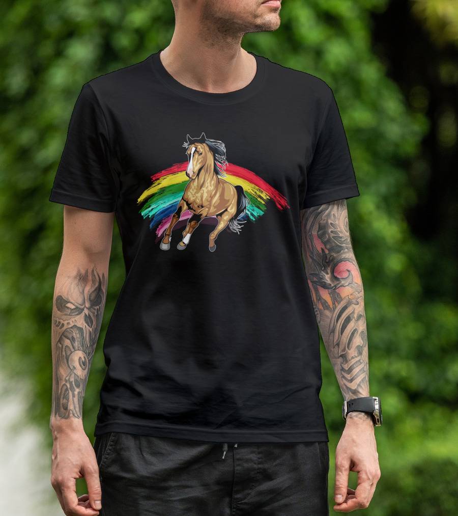Cute Horse With Vibrant Rainbow For Horse Lovers T-Shirt