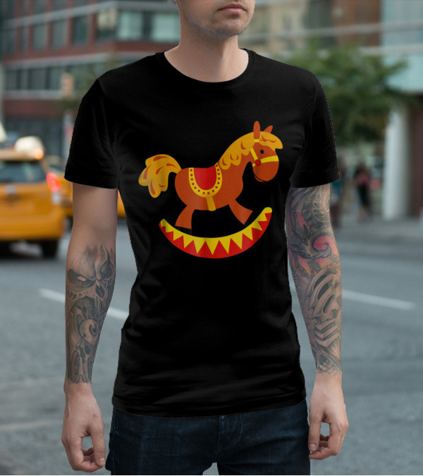 Cute Rocking Horse With Saddle Playful Red And Yellow Toy Pferd T-Shirt