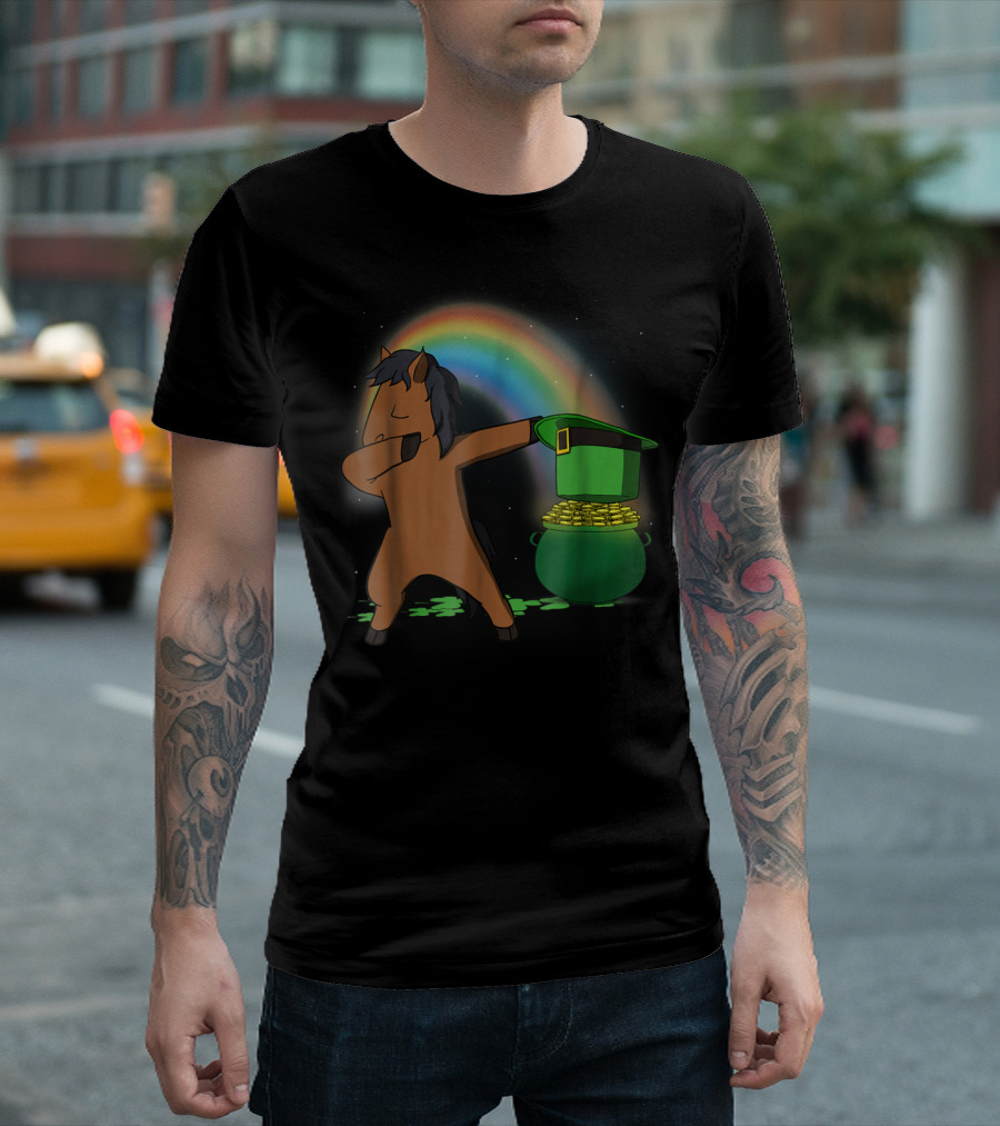 Dabbing Horse Leprechaun with Pot of Gold and Rainbow T-Shirt