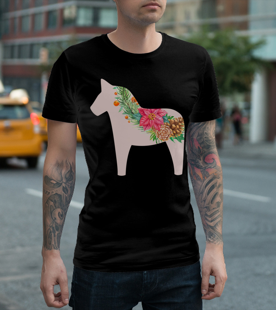 Dala Horse Swedish Christmas Floral Design Sweden T-Shirt