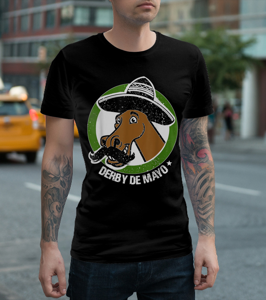 Derby De Mayo Cinco De Mayo Mustached Horse In Sombrero T-Shirt