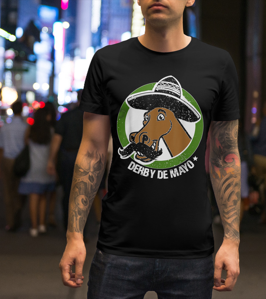 Derby De Mayo Cinco De Mayo Mustached Horse In Sombrero T-Shirt