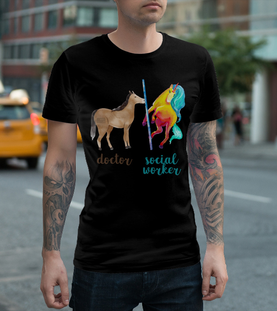 Doctor Horse and Social Worker Unicorn with Pole T-Shirt