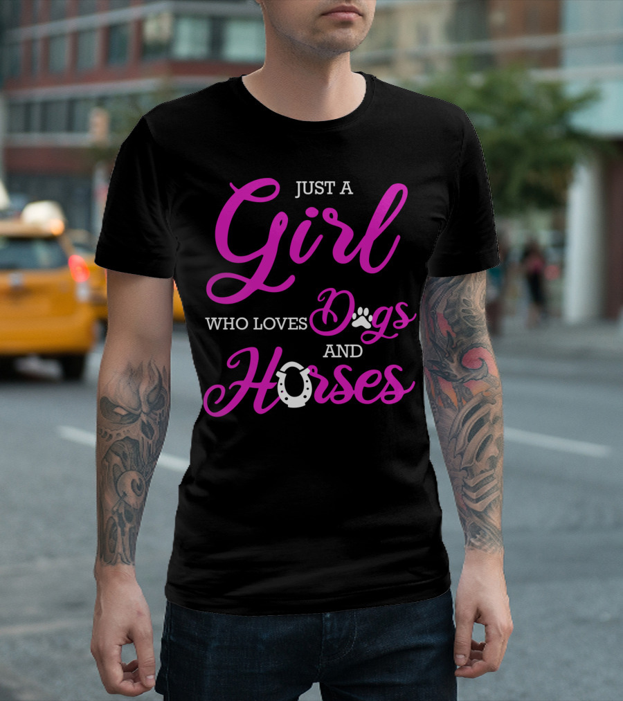 Just a Girl Who Loves Dogs and Horses Cute Funny Horseback Riding R2 T-Shirt