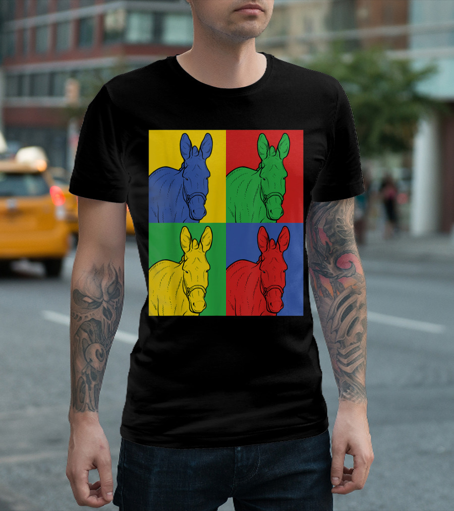 Donkey Pop Art Horse Colorful Four Panel T-Shirt