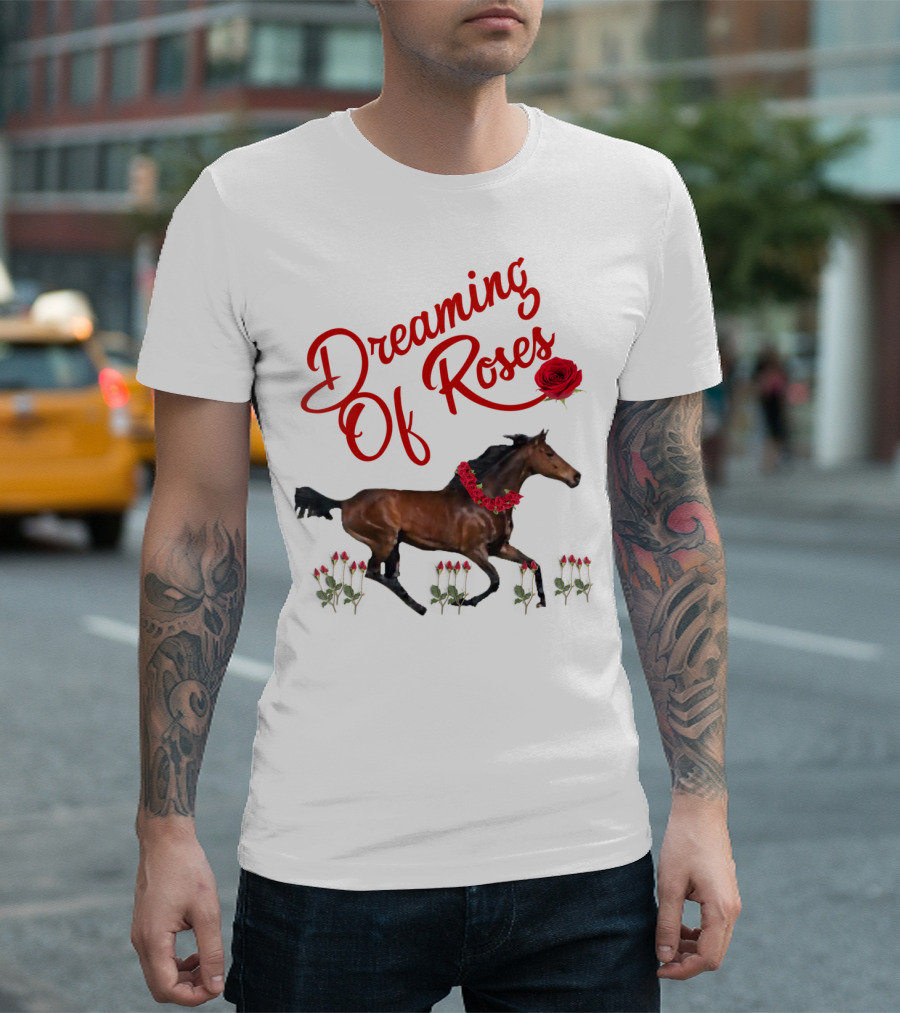 Dreaming Of Roses Horse With Red Floral Accents T-Shirt