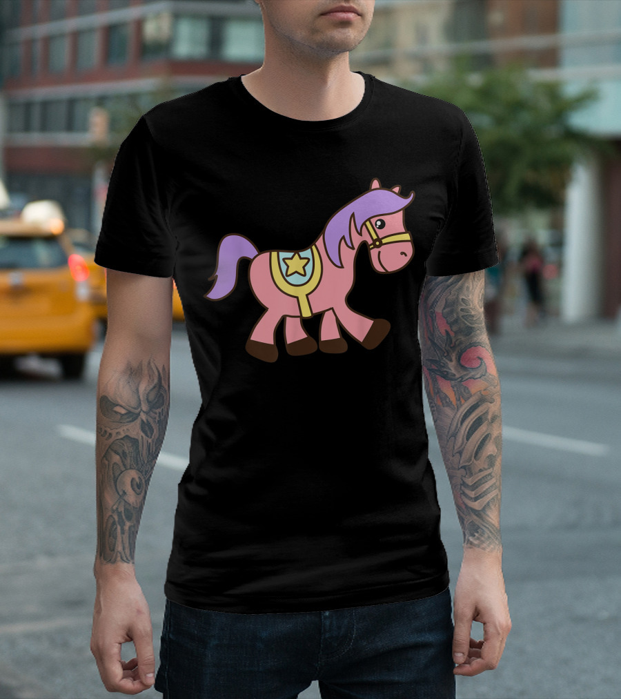 Happy Pink Pony with Purple Mane and Star Saddle T-Shirt