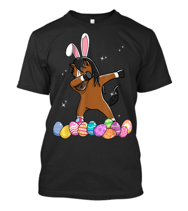 Dabbing Horse With Bunny Ears And Colorful Easter Eggs T-Shirt