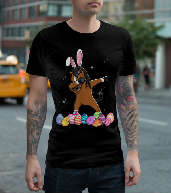 Dabbing Horse With Bunny Ears And Colorful Easter Eggs T-Shirt