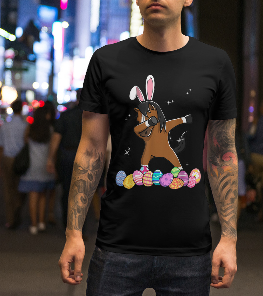 Dabbing Horse With Bunny Ears And Colorful Easter Eggs T-Shirt