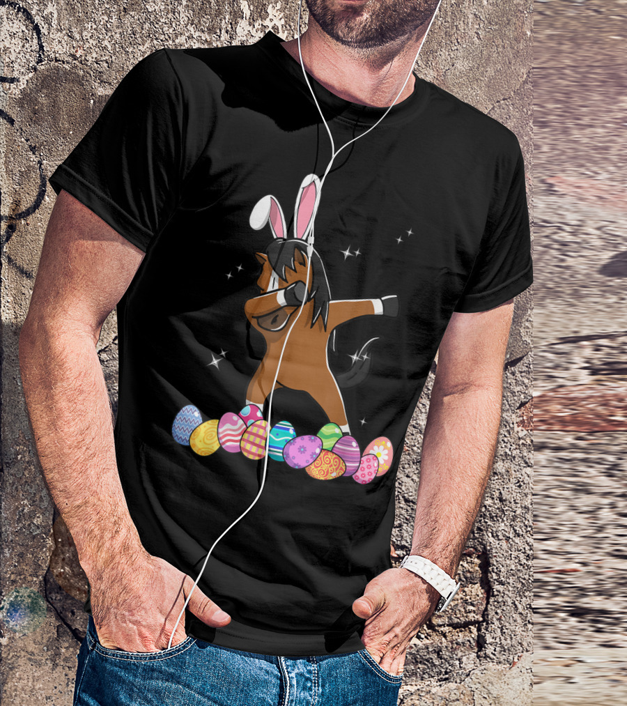 Dabbing Horse With Bunny Ears And Colorful Easter Eggs T-Shirt